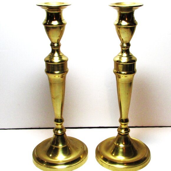 Pair Of Brass Candlesticks Colonial Revival Made In Japan MCM Home Decor - Picture 4 of 10